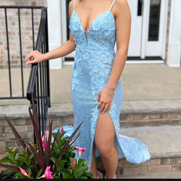 slim fit dress slacks Jovani 07263 Size 4 Mint High Low Prom Dress Embroidered Floral Bodice